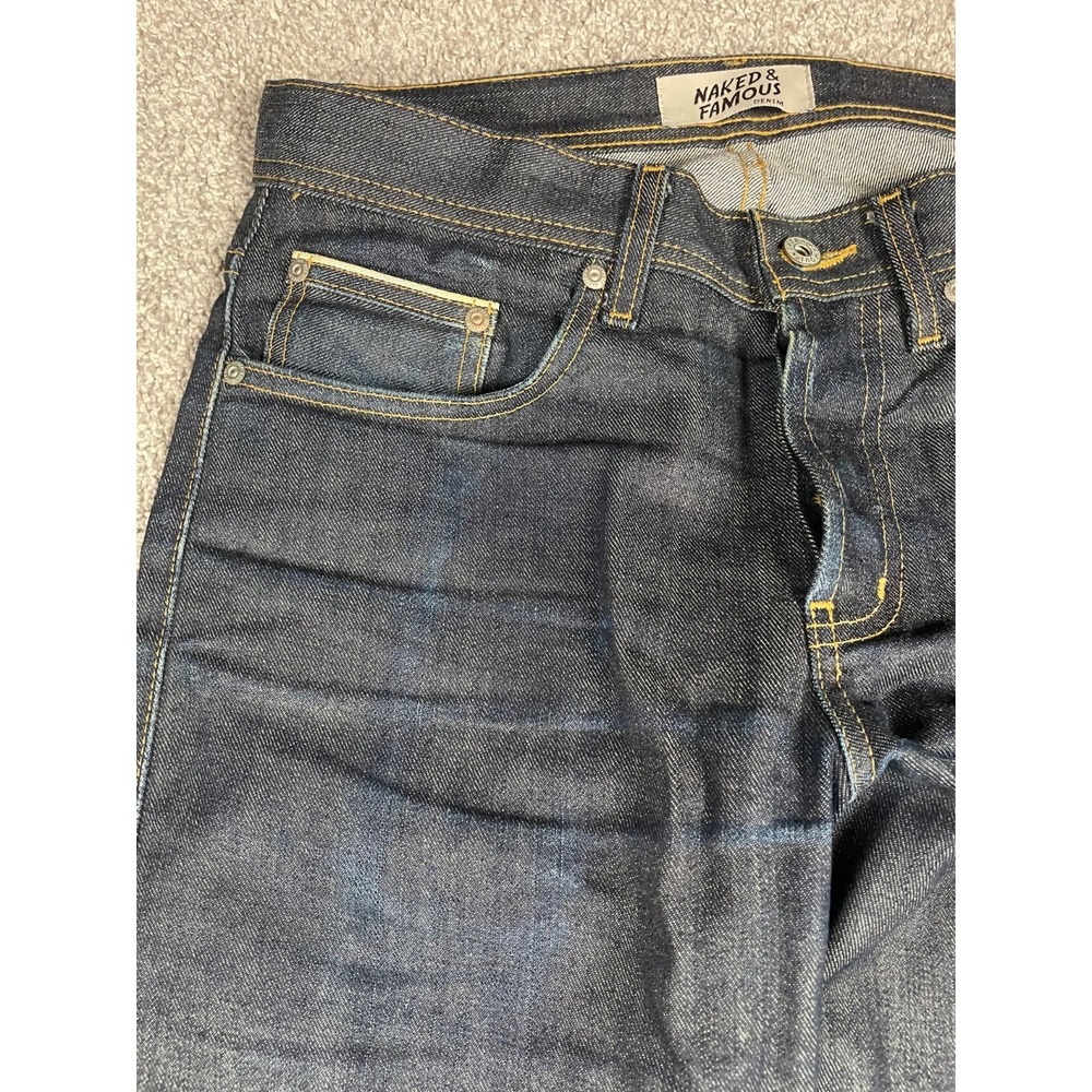 Naked & Famous Jeans‎ Mens 30 Weird Guy Twill Selvedge Dark Wash Button Fly Slim - Picture 10 of 14